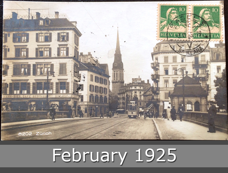 Project Postcard February 1925 Zürich Switzerland front