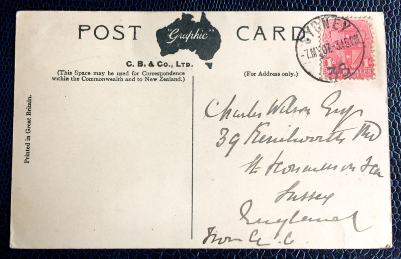 Project Postcard May 1907 Royal Exchange and Bridge Street Sydney back