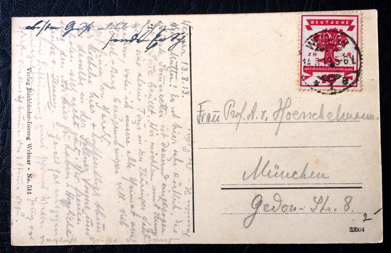 Project Postcard August 1914 Weimar Herderplatz back