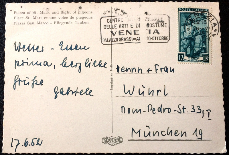 Project Postcard June 1952 Venice Piazza San Marco back