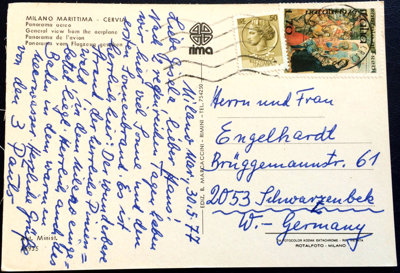 Project Postcard May 1977 Milano Marittima Cervia back
