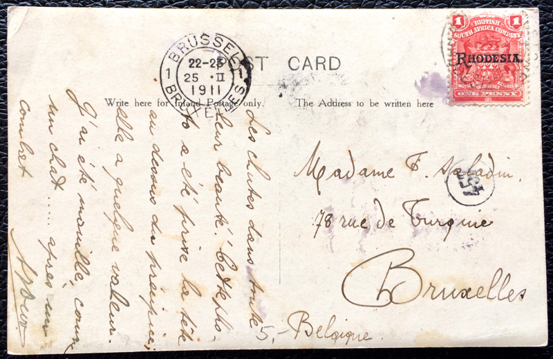 Project Postcard February 1911 - waterfalls Rhodesia back