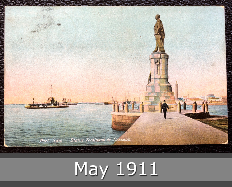 Project Postcard May 1911 - Port Said Egypt Statue Ferdinand de Lesseps front