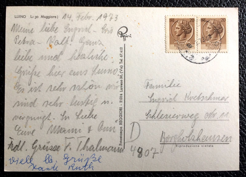 Project Postcard February 1973 - Luino Lake Garda back
