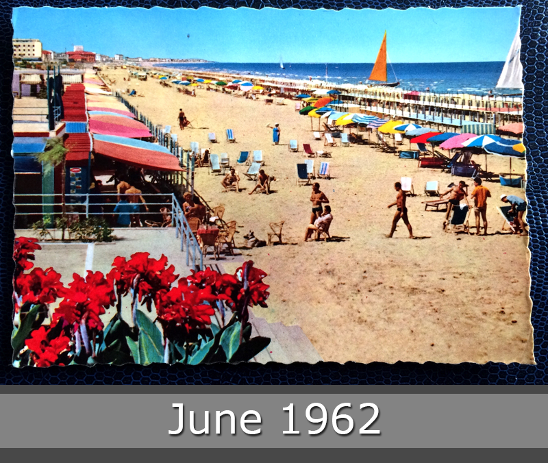 Project Postcard June 1962 - Riccione beach Adria Italy front