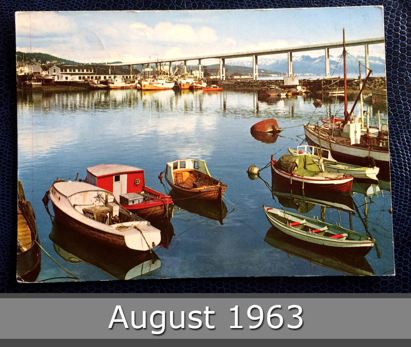 Project Postcard August 1963 - Tromso, Norway, view of the harbour towards the bridge front