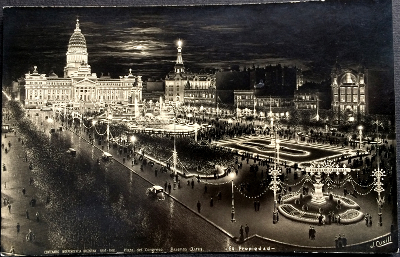 Project Postcard December 1925 - Buenos Aires Argentina Congress Square by night