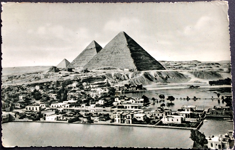 Project Postcard October 1958 - Egypt The Pyramids and Mena Village during Nile flood