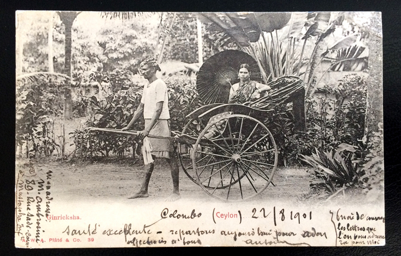 Project Postcard September 1901 - Colombo Ceylon Ginricksha front